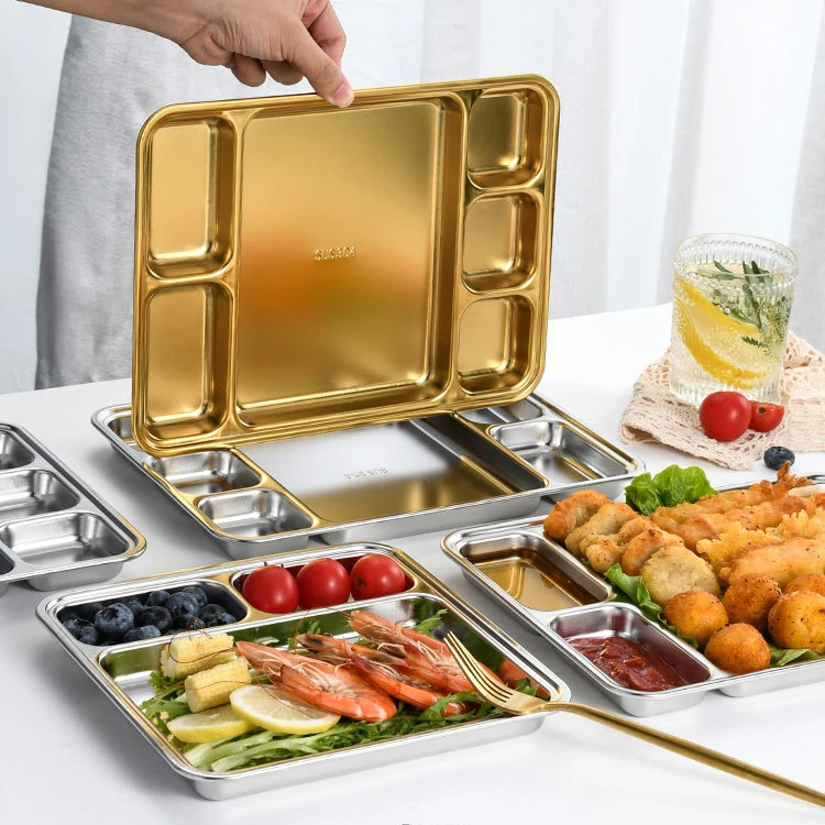 Stainless steel 304 divided fast food canteen Korean seasoning tray