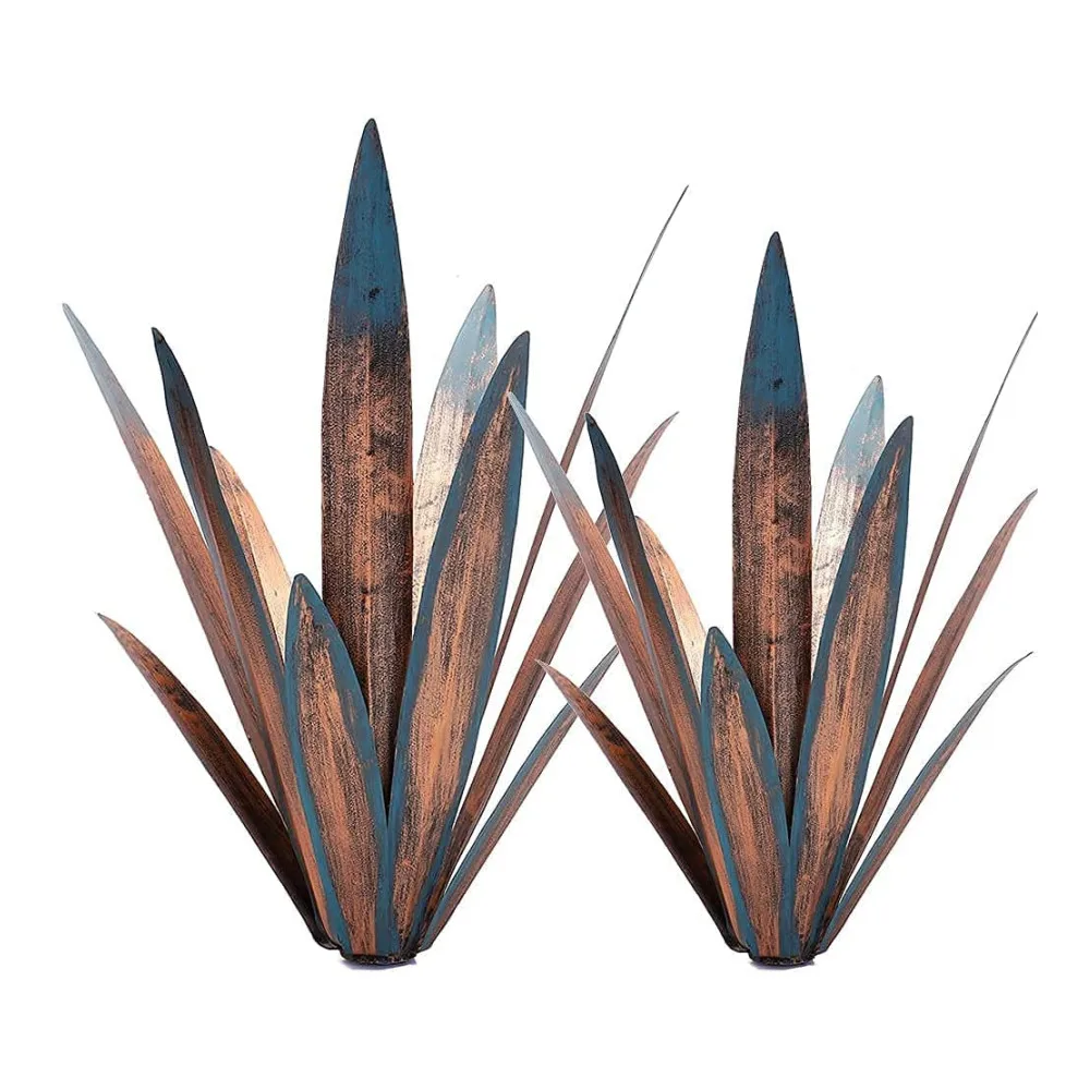 Oniya 2pcs Tequila Rustic Sculpture Metal Agave Plants Hand Painted Garden Ornaments Outdoor Home Yard Stakes