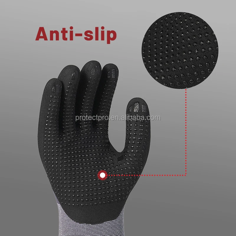Custom Gardening Gloves Nylon Spandex Nitrile Foam PVC Dotted Safety Work Gloves for Men
