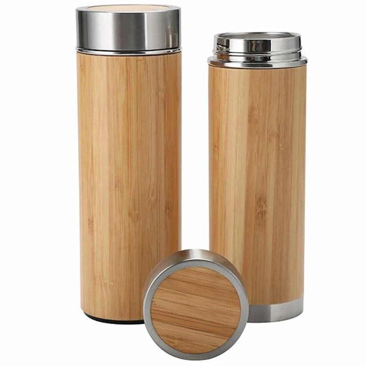 bamboo cup with tea filter Double wall vacuum bamboo tumbler cup