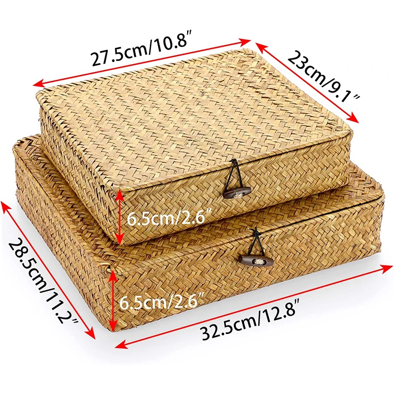 Woven wicker storage box multifunctional home storage box with cover, suitable for storing woven baskets on shelves
