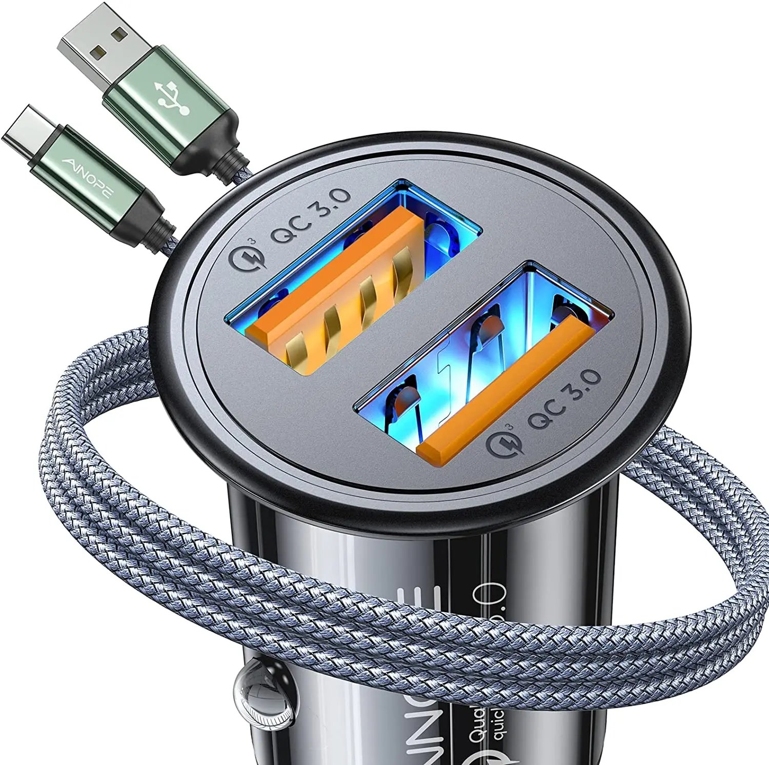 USB Car Charger Dual QC3.0 Port 36W/6A All Metal Fast Car Charger Adapter Mini Cigarette Lighter Usb Charger Quick Charge