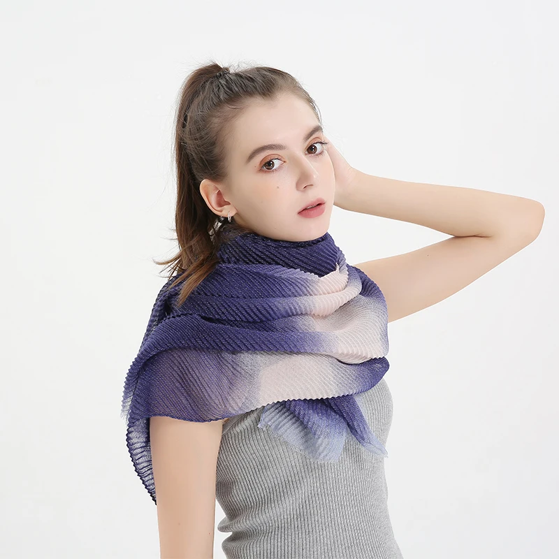 Лидер продаж, новый шелковый шарф Baotou, головной платок с радужным градиентом, мусульманский шарф контрастных цветов, хиджаб