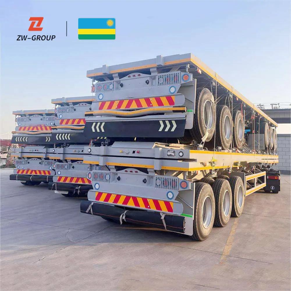 ZW 3 Axle 40ft 45ft Container FlatBed Trailer 12.5M Used Flatbed Semi Trailer for Zambia