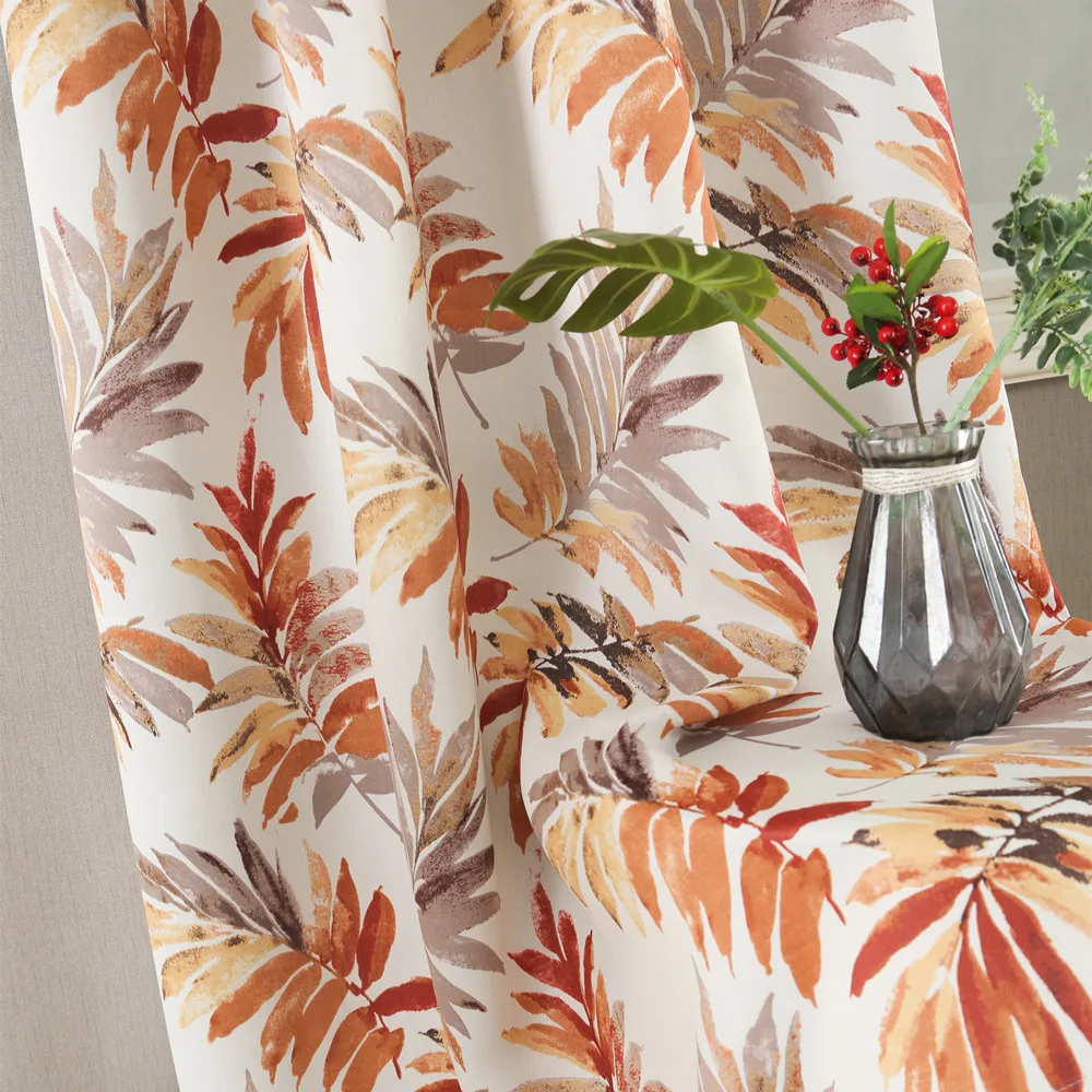 Printed blackout grommet curtain hot orange botanic tropical bahamas leaf ready made room-darkening curtains for living room