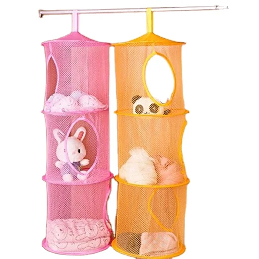 Multifunctional organizer 3 compartments foldable mesh basket travel folding hanging portable storage closet