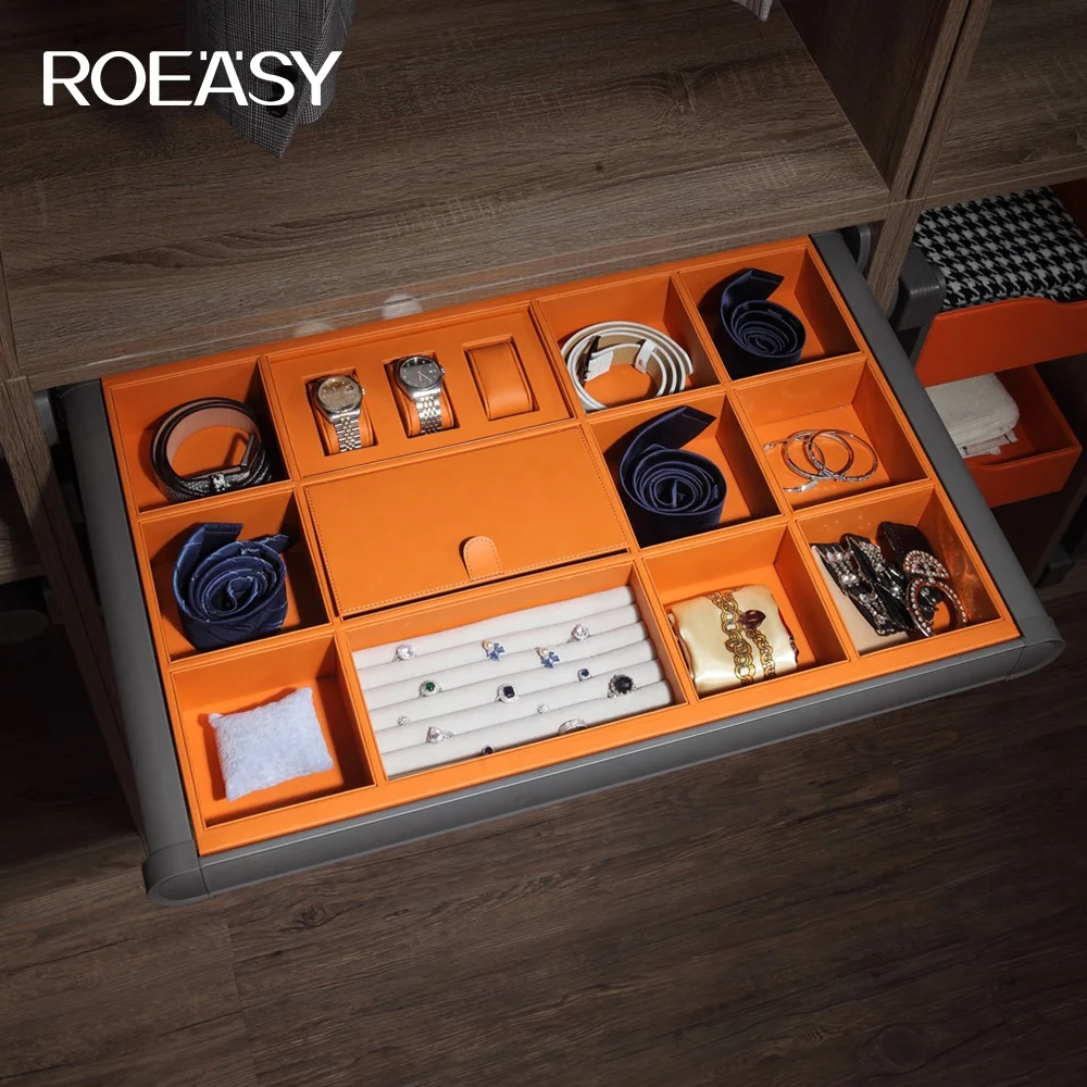 ROEASY Bedroom closet pull out drawer wardrobe accessories organizer storage boxes jewellery box leather wardrobe jewelry box