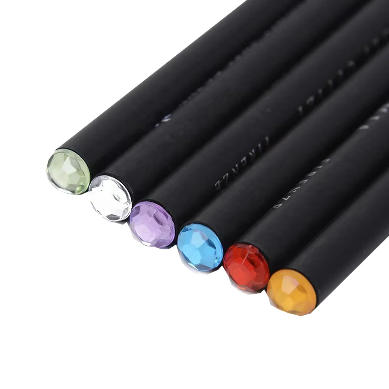 Customization Black Wood Pencil With Acrylic Diamond Topper HB Black Wood Pencil