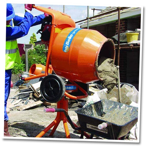 350L Self-Loading Concrete Mixer with 2 Wheels, Mounted and Self-Discharging Capability for Efficient Mixing and Transport.