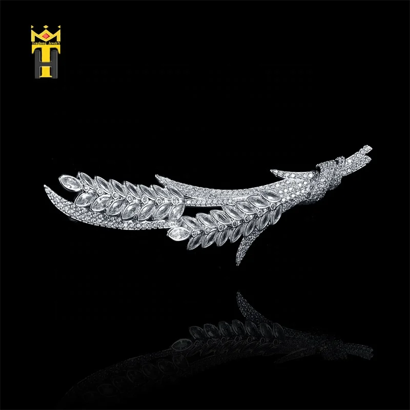 Fashion jewelry ear wheat feather brooch gift women zircon silver brooch luxury women