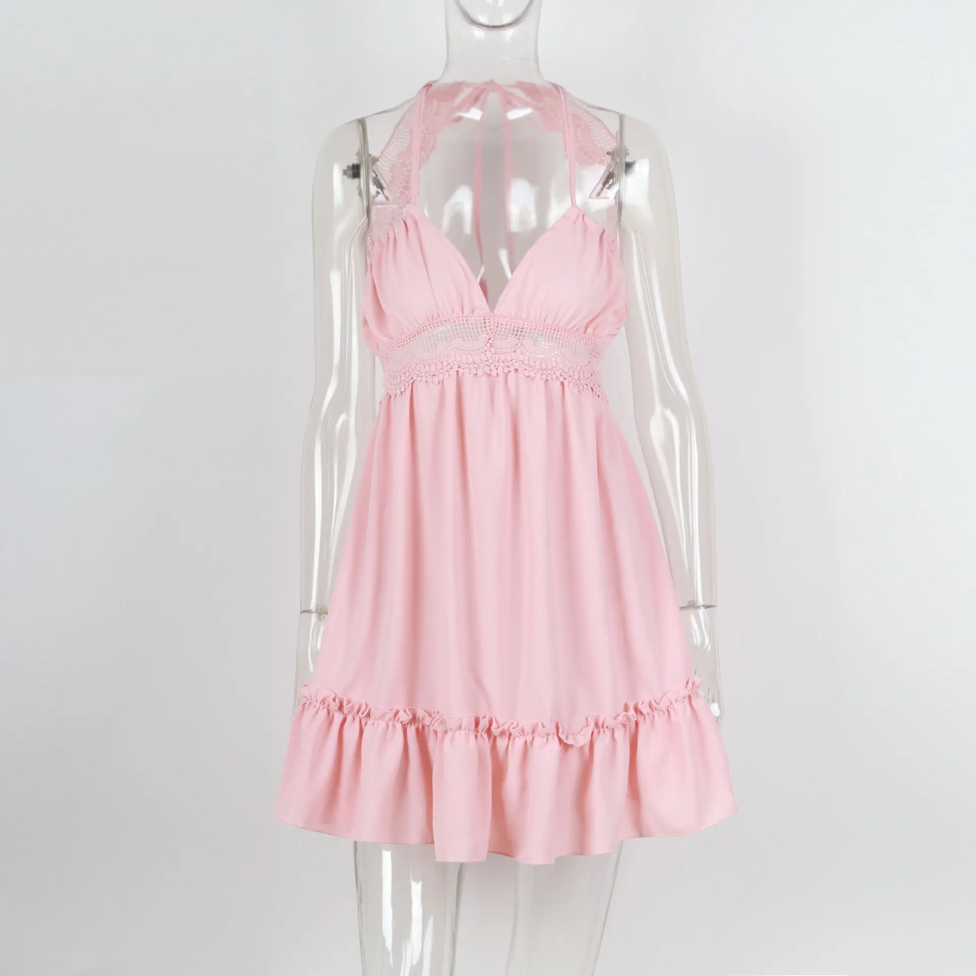 Summer Women Boho Chiffon Flower Dresses Ladies Sexy Strapless V-neck Backless Halter Bandage Beach Dress 2022 Women Clothing