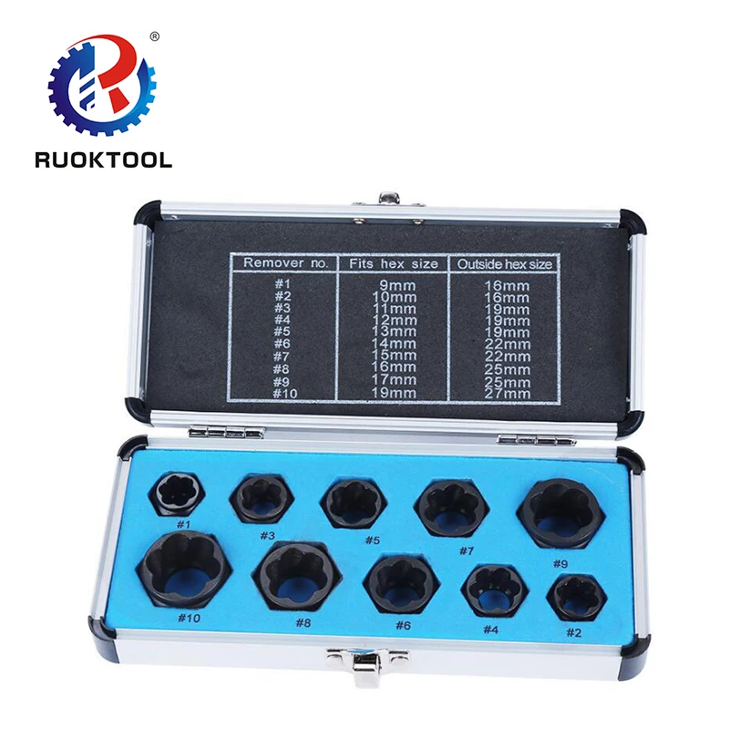 10Pcs Low Set Cased Bolt Nut Screw Remover Extractor Removal Set Damaged Nut And Bolt Extractor Set