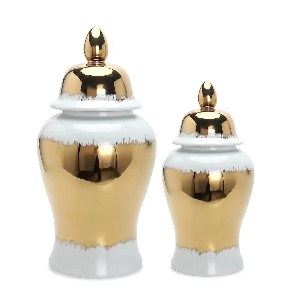 MSH European Light Luxury Luxury Golden White Temple Jars Home Decoration Porcelain Vase