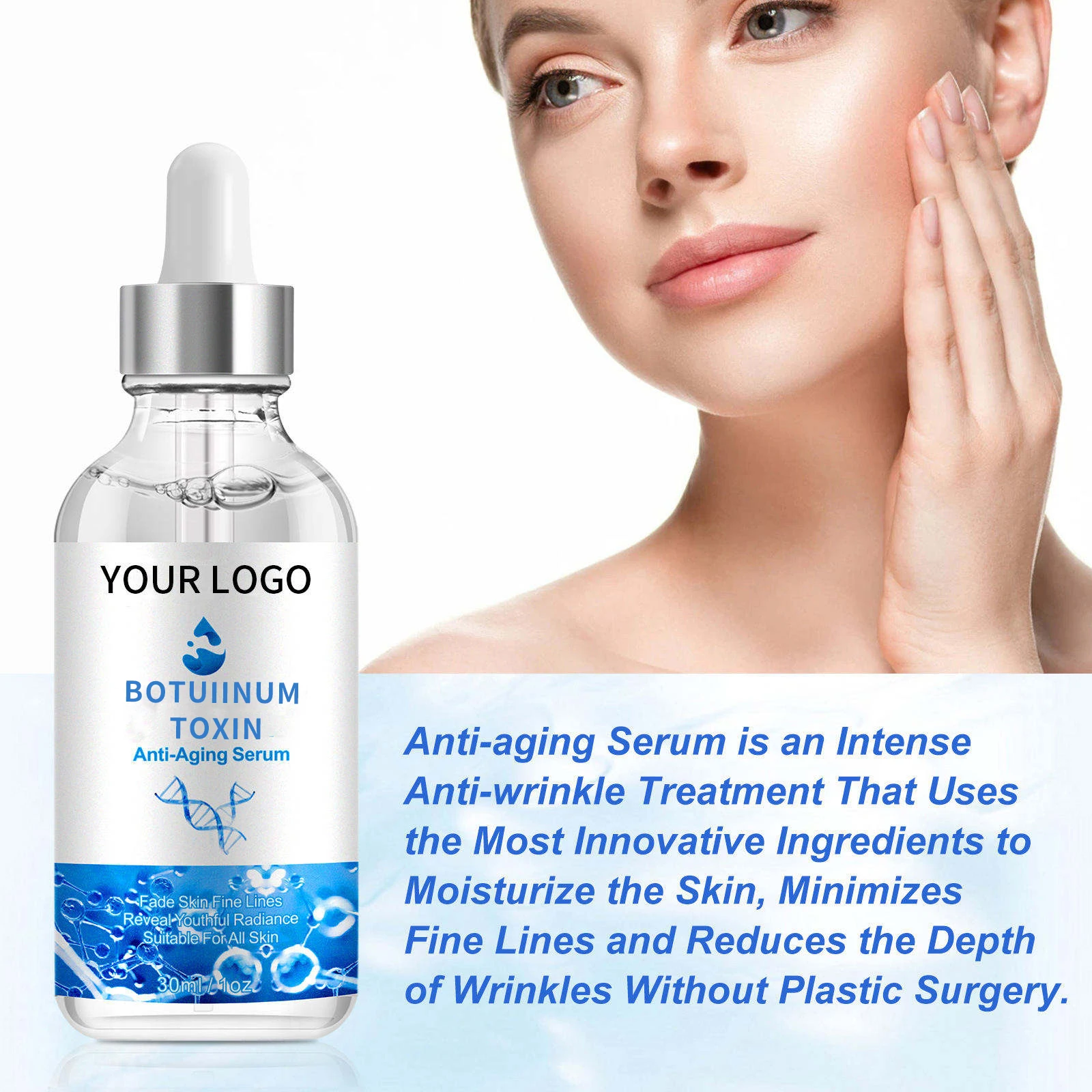 Skincare Most Effective Intense Anti-Wrinkle Anti-Aging Vitamin C Hyaluronic Acid Collagen Botulinum Toxin Facial Serum