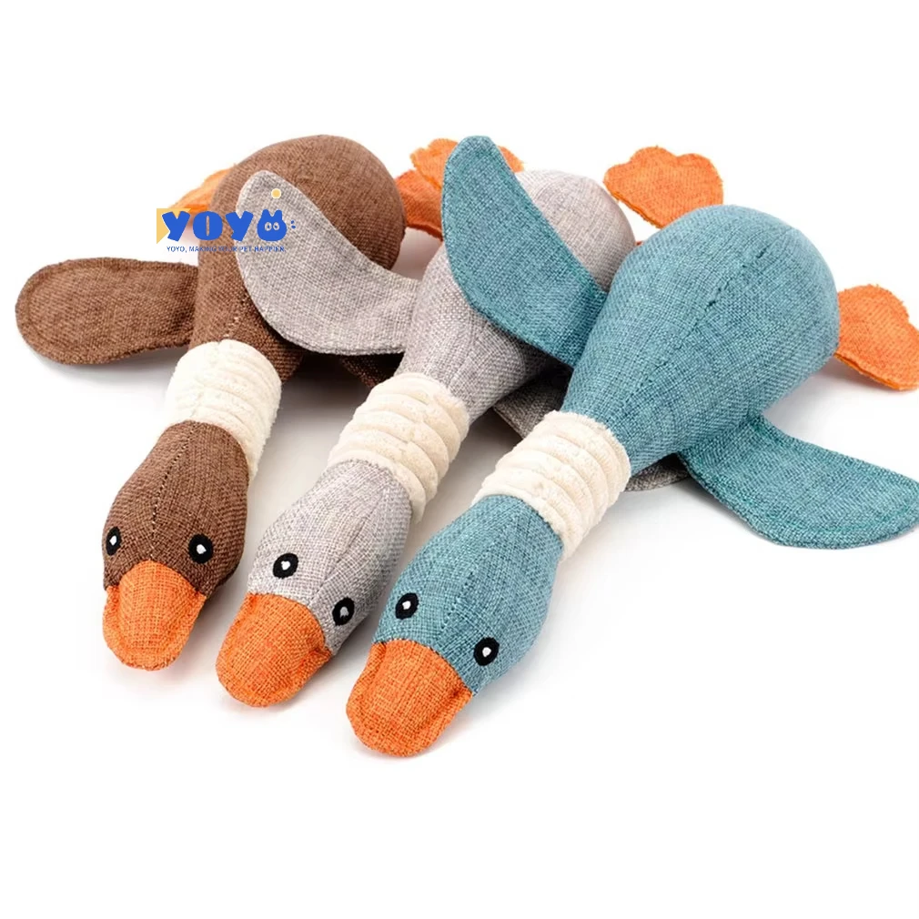 Yoyo Flying Duck Stuffed Squeaky Durable Dog Chew Toys Squeeze Sound Pet Toy Plush Squeaky Dog Toy