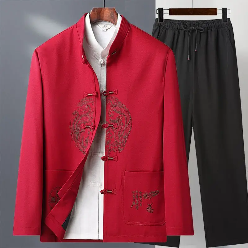 2024 мужской костюм Tang в традиционном китайском стиле утепленная куртка для людей среднего и пожилого возраста осень/зима блейзер Повседневная сцена