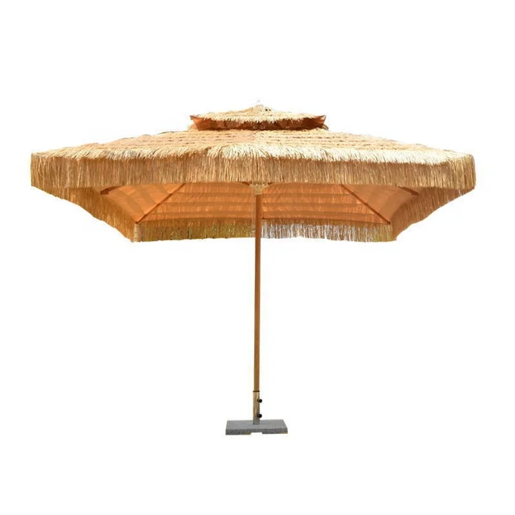 Patio Beach Outdoor Straw Umbrella with Tassels  Hawaii Beach Umbrella Straw