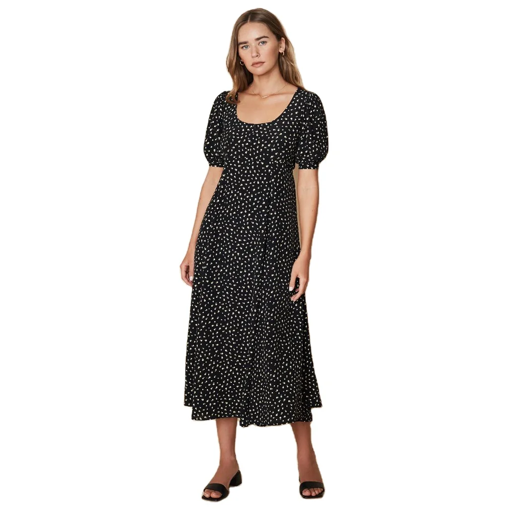 
women customized flora print maxi dress women short sleeves vintage inspired scoop neckline dress 