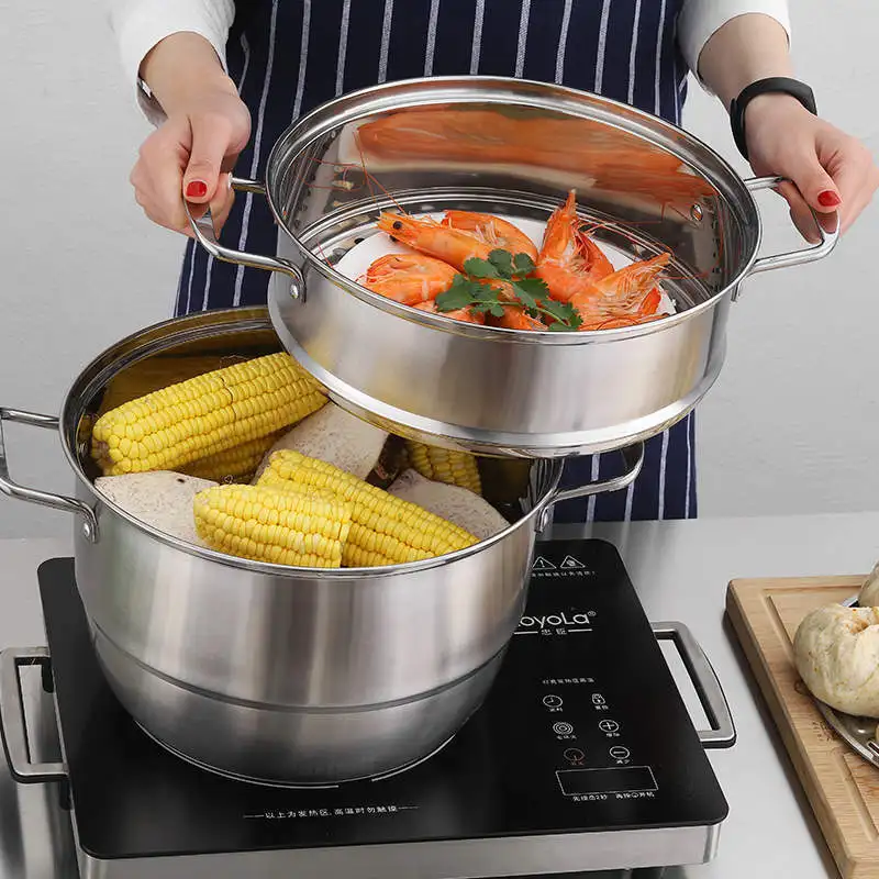 28 / 30 / 32 / 34  CM Three- Layer Steamer Steamer Cooker Stainless Steel Steamer Pot Steaming Food Couscous Home Using Cookware