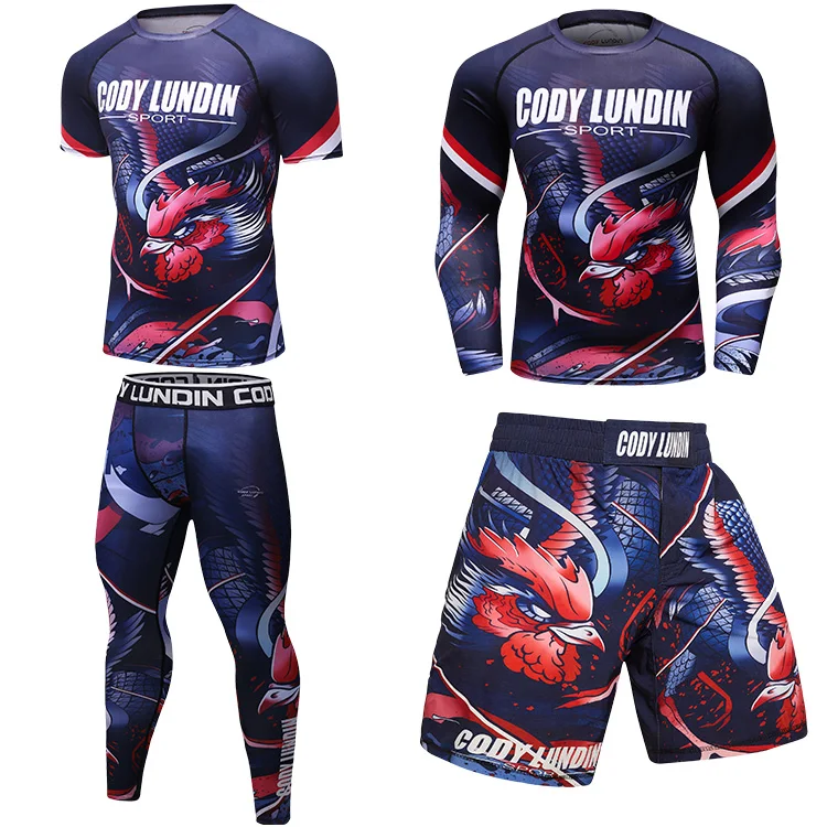 
Custom printed rash guard mma shorts muay thai shorts mens sportswear set 