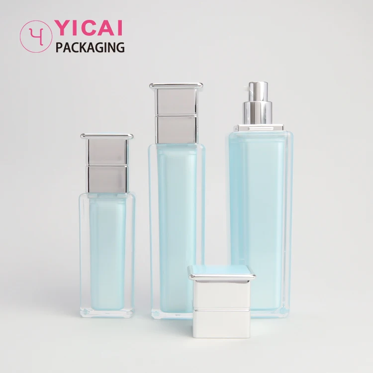 Wholesale Square Phnom Penh Acrylic Plastic Cosmet Packaging Container Cream Jar Lotion Bottle Skin Care Set Container