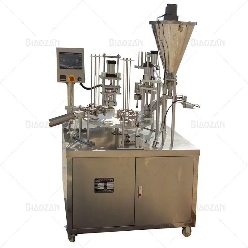 
Automatic Good Quality Rotary Yoghurt Cup Filling Sealing Packing Machine With Precut Foil Lid And Date Printer Made In China 