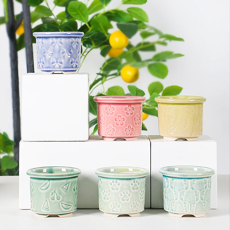 Custom logo mini colorful ceramic pot mini plants vessel ceramic houseplants pot indoor flowerpots