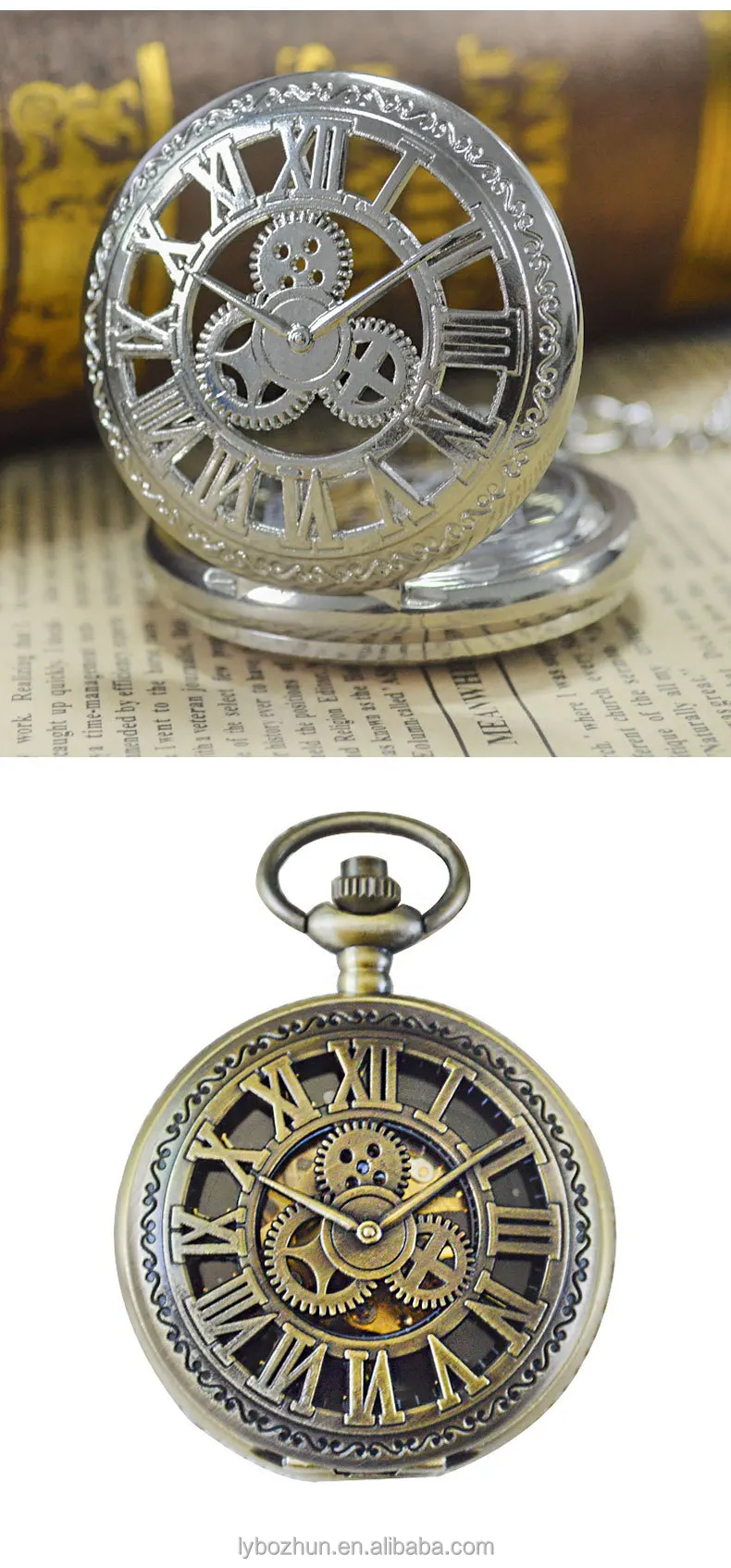 Time Gear Mechanical Watch Antique Hollow Roman Letter Flip Mechanical Pocket Watch