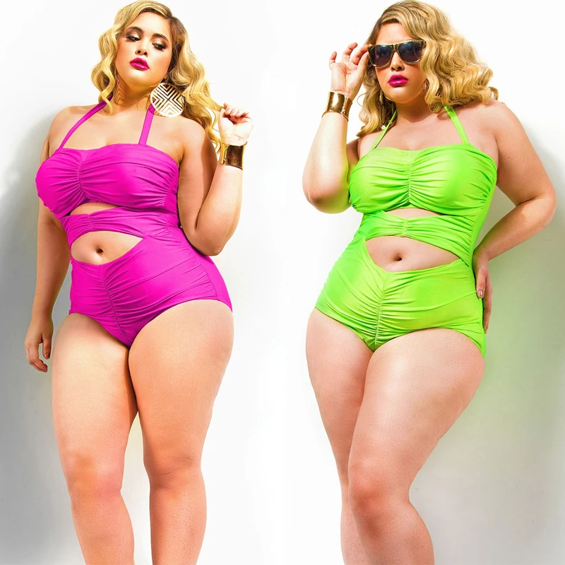 Dropshipping New Plus Size Swimwear Sexy Bikini One Piece Push Up Swimsuit Swimming Suit For Fat Women