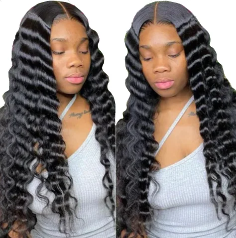13X6 loose Deep Wave HD Lace Frontal Wig Raw 40inch Indian Hair Full Frontal Lace Wigs Glue-less Lace Closure Curly Wig