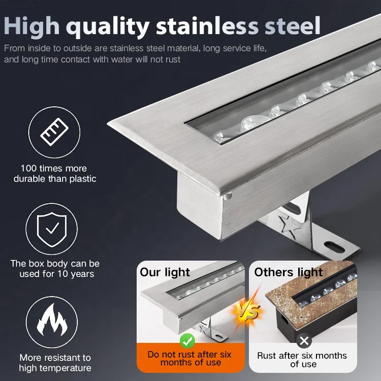 Ip68 Led Stainless Steel Underwater Light Swimming Pool Light 12W 500Mm Rectangle Underground Underwater Light