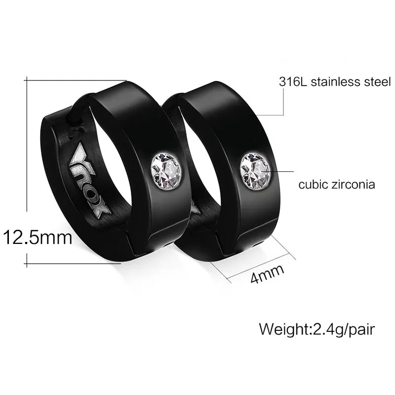 Minimal Zircon Huggie Unisex Hypoallergenic Stainless Steel CZ Pierced Hoop Earrings Women Men EH-117