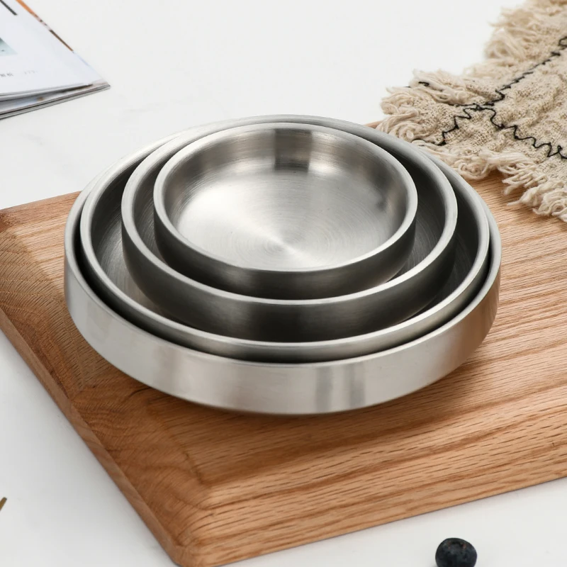 Good quality modern style serving food soy sauce soup double wall 304 stainless steel dish