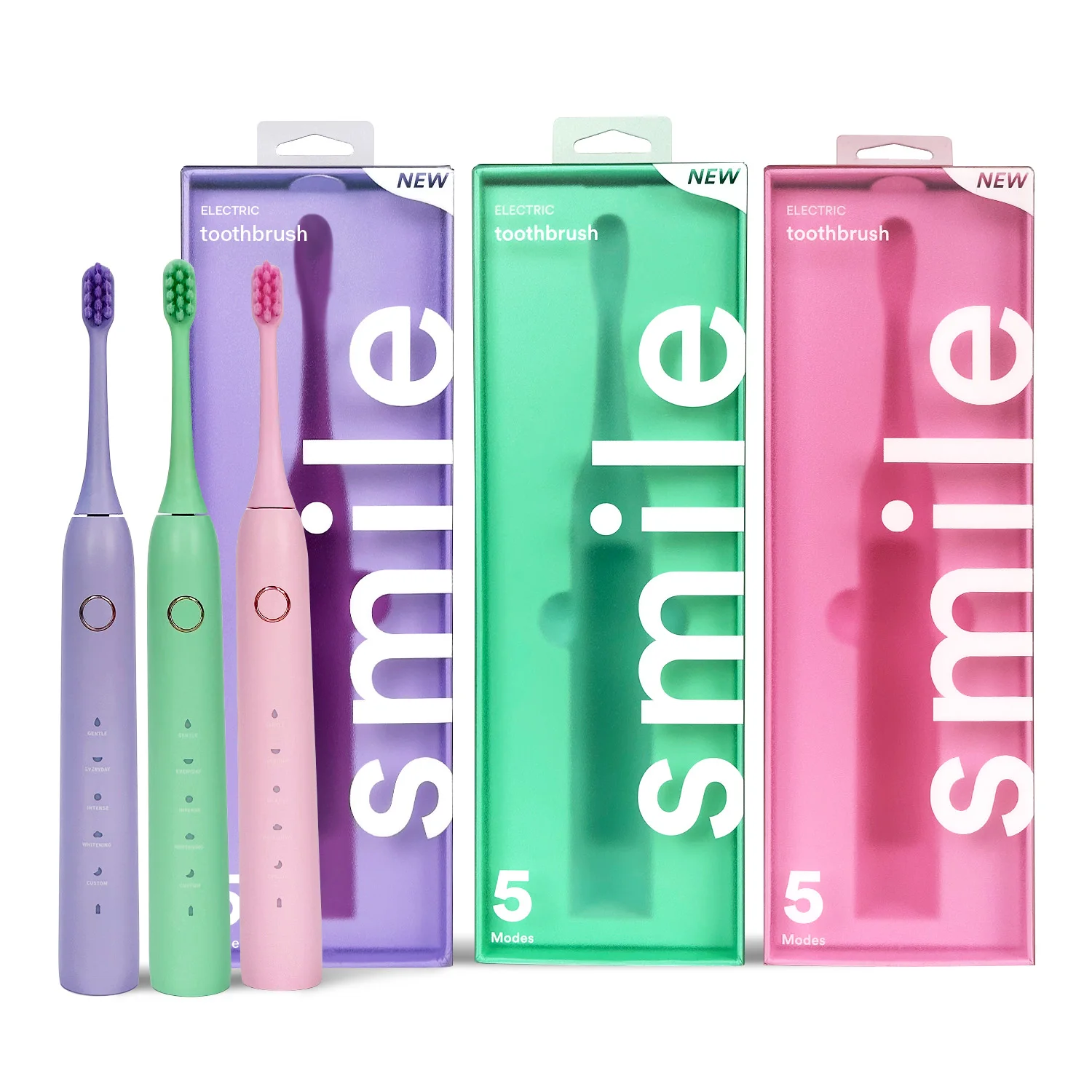 New Colorful Five Cleaning Modes Built-in Timer Soft Bristles Wireless Rechargeable Electric Toothbrush for Adults