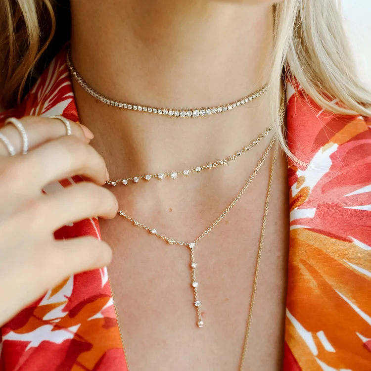 Boho sterling silver cubic zirconia gold plated jewelry lariat ladies necklace with latest design