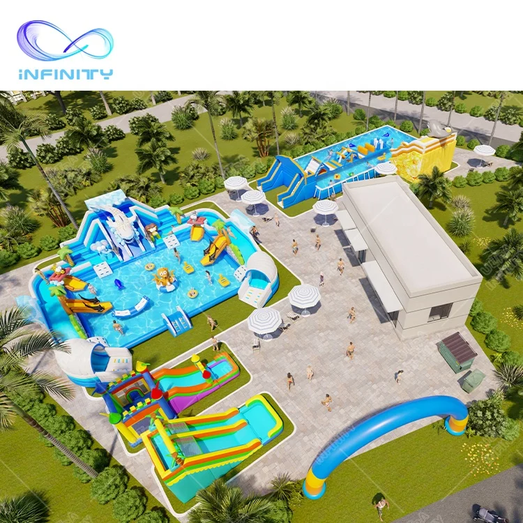 Outdoor land water play equipment pool customized inflatable water park child colorful inflatable water park for sale