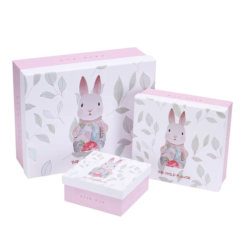 Fresh cartoon rabbit gift box and paper bag creative lovely gift packaging box can be customized S M L