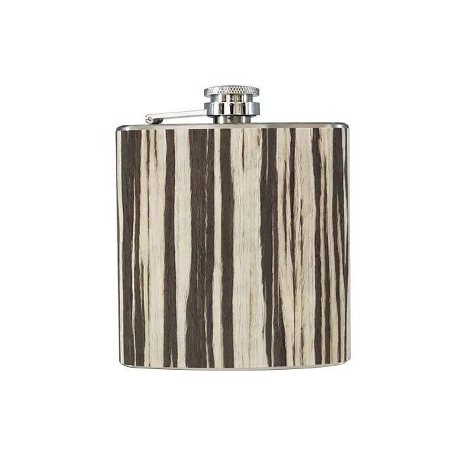 
custom high quality 6oz stainless steel wooden hip flask BPA Free paseed 