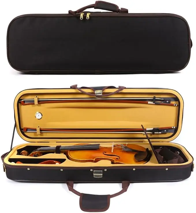 Professional and sturdy violin bag, full size hard protective cover with hygrometer lock compartment, adjustable shoulder strap