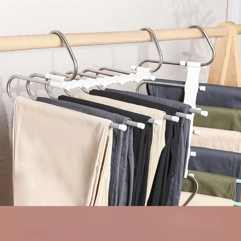 2024 new 6 in 1 stainless steel telescopic closet hanger pants rack pull out for wardrobe