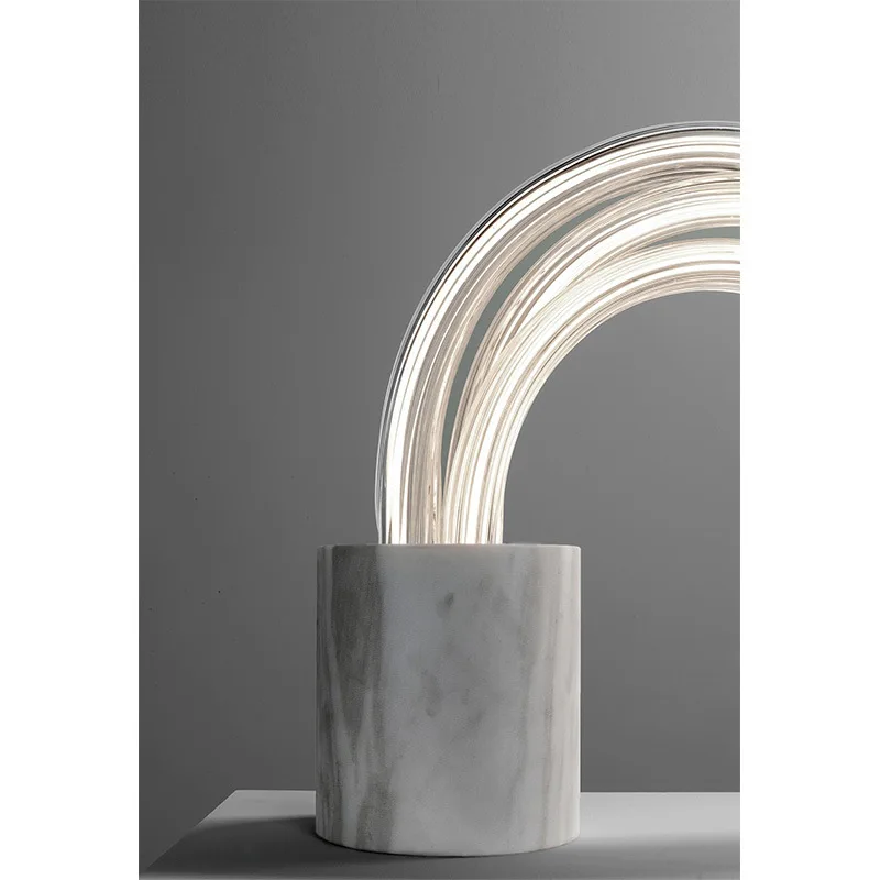 HZX Modern Nordic Style LED Table Lamp Creative Onyx Stone Silver with Marble Base for Bedroom Home Decor