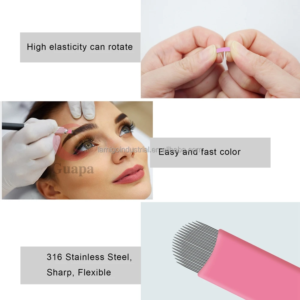 High quality 0.15mm U Agujas Eyebrow Pink Disposable Microblading Cejas Supplies Micro Nano Microblades Needle