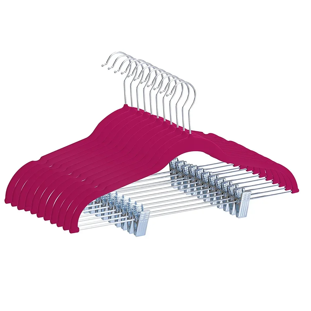 Original Factory Supplier Strong Finger Space Saving Flocked Clips for Clothes Velvet Hanger