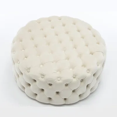 Golden supplier Wholesale Luxury velvet Memory Foam Living Room white Stool Foot Rest Cheap Fabric Round Ottoman