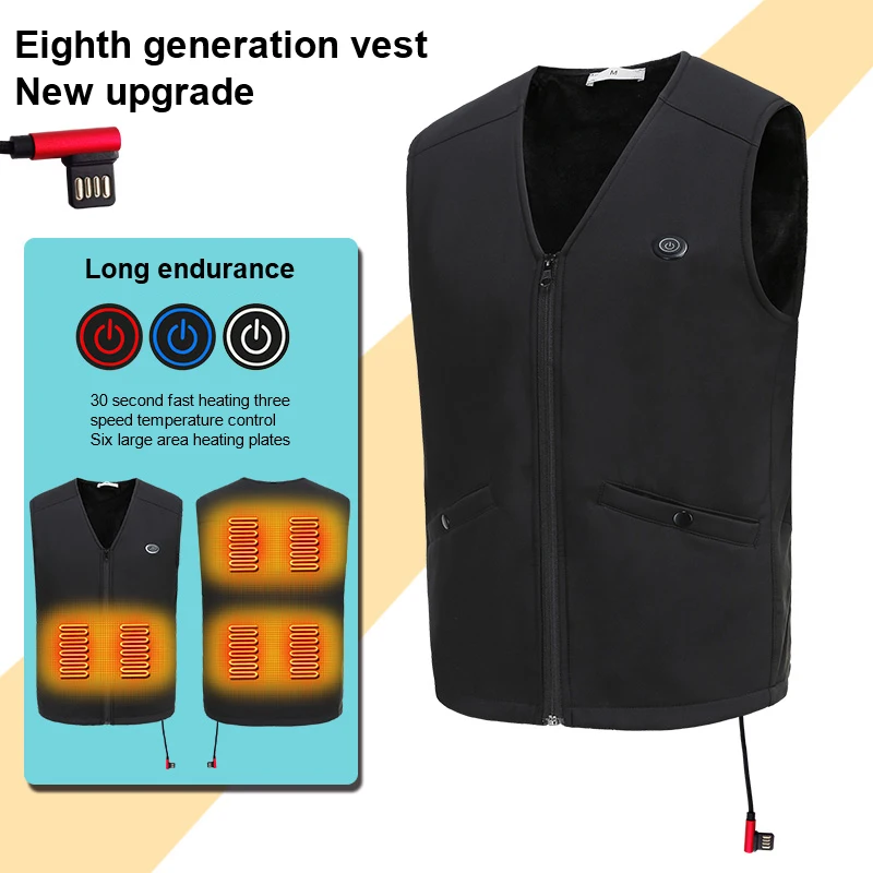 Heated vest casual riding unisex winter cold warming thermal 6 zones heated vest
