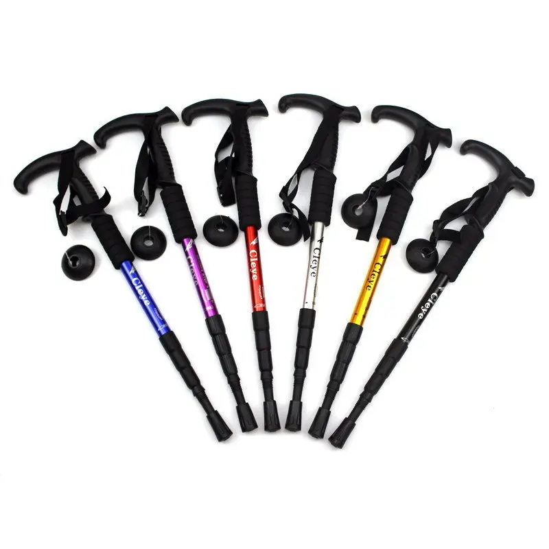 Wholesale High Quality Adjustable Trekking Pole Climbing Stick Walking Stick Cane Carbon Tungsten Steel Aluminum T-handle