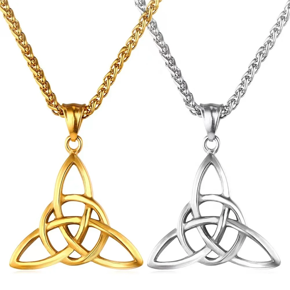 environmental friendly Vintage Irish triquetra knot pendant gold necklace 18k
