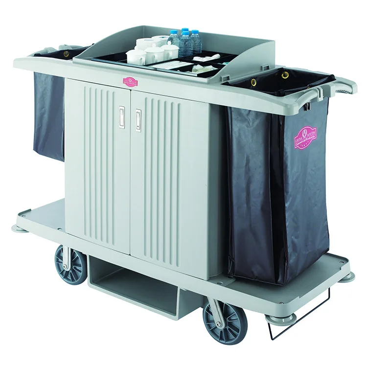 
New plastic hotel room multifunctional cleaning service trolley, high-quality trolley options Quiet and durable 