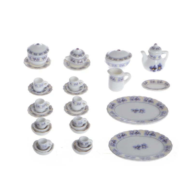 Qunwei Doll house 1/12 scale Miniature Teapot Set Tableware Ceramic Dishes