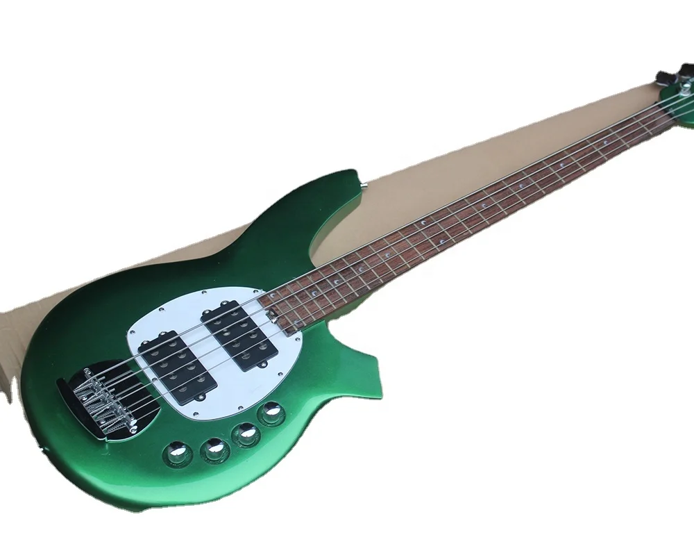 Flyoung Musical Instrument High Quality Electric Bass Guitar Metal Green 4 Strings Bass